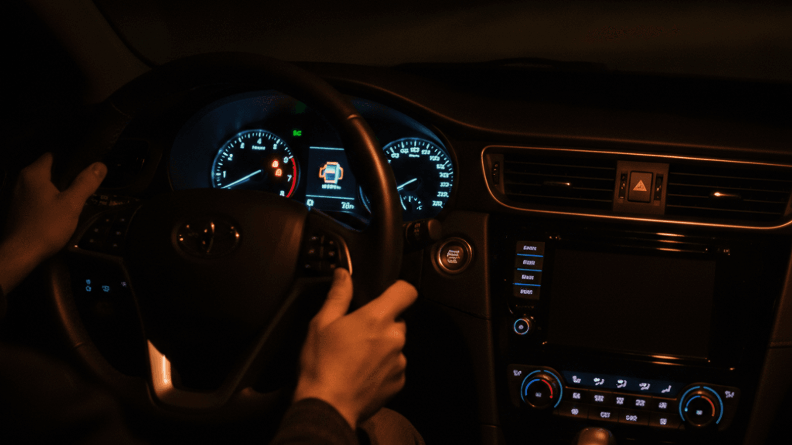 Dashboard warning light illuminated on a car instrument panel