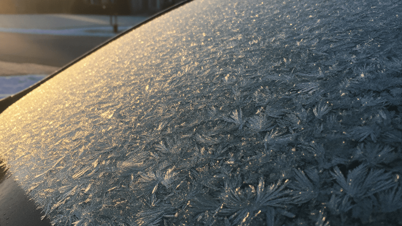 Frost on a car windshield in a Topeka driveway on a cold winter morning